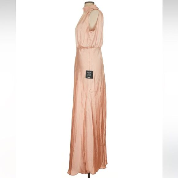 Lulus Classic Elegance Blush Satin Sleeveless Mock Neck Maxi Dress Small NEW - Picture 12 of 15